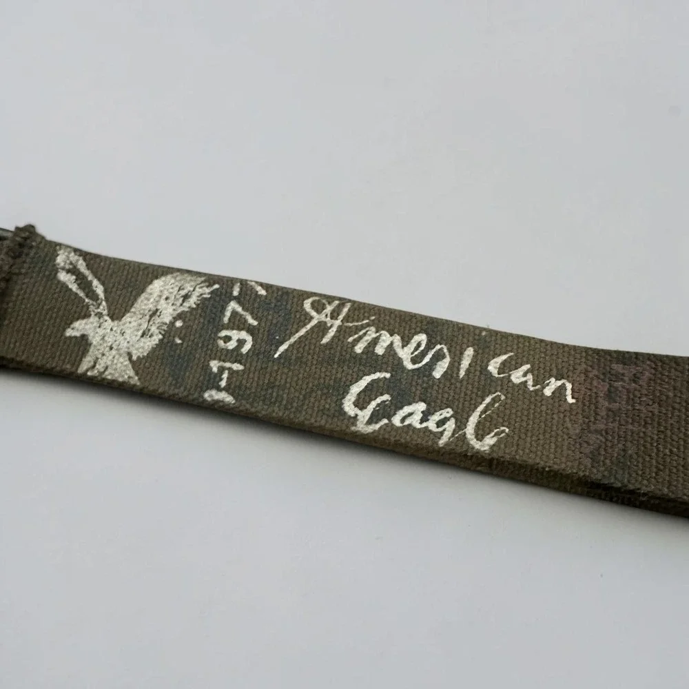 American Eagle Canvas Web Belt Olive Green Military Graphic D-Ring 48x2 Y2K